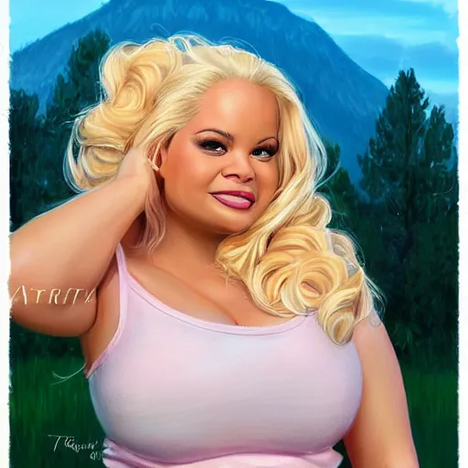 Prompt: clear portrait of trisha paytas, adorable appearance!!!, golden hour, happy apearance, cottagecore!!, background hyper detailed, character concept, full body, dynamic pose, intricate, elegant, highly detailed, digital painting, artstation, concept art, smooth, sharp focus, illustration, art by artgerm and greg rutkowski and alphonse mucha