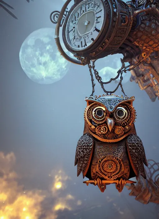 Prompt: steampunk aztec owl pocketwatch, intricate detail, volumetric lighting, epic composition, hyper detailed, ultra realistic, sharp focus, octane render, lava lamp, blue moon, volumetric, ray tracing, artstation trending, cgsociety, sense of awe, swirling mist, 4 k