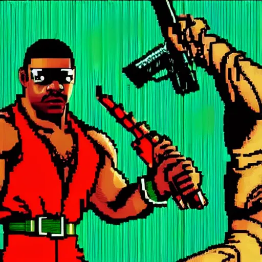 Prompt: portrait of forest whitaker in double dragon video game splash screen