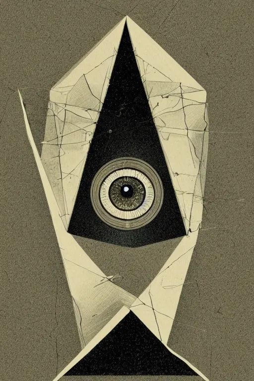 Image similar to portrait of triangle shaped head with single centered giant diamond eye, in the style of Greg Broadmore and Arthur Rackham,trending on artstation, light lighting side view,digital art,surrealism ,macro,blueprint ,vaporwave ,