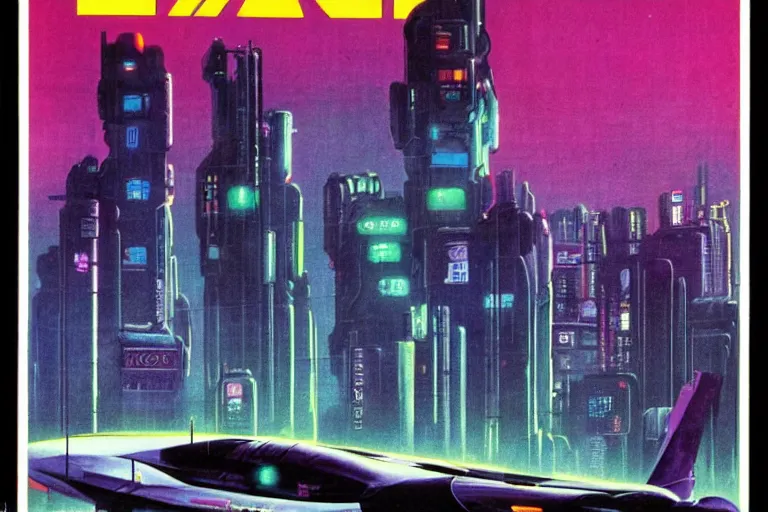 Image similar to 1979 OMNI Magazine Cover of a raven in neo-Tokyo in cyberpunk style by Vincent Di Fate