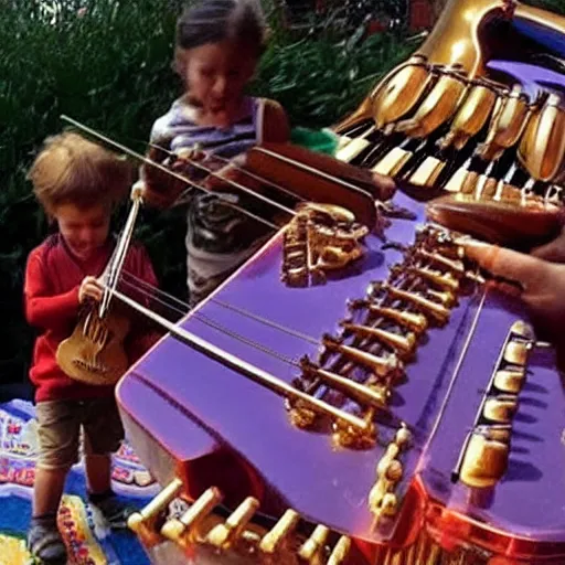 Image similar to tiny musicians playing the biggest musical instrument in the world