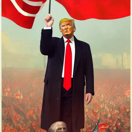 Image similar to donald trump standing under a communist flag, digital art, heroic, illustrated by alphonse mucha, wlop, greg rutkowski, 4 k, extremely detailed, cinematic lighting, trending on artstation,