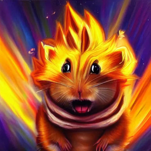 Image similar to hamster going super saiyan, oil painting