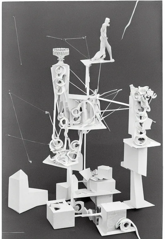 Image similar to a chess - piece building machine, complex white machinery with cables, a surrealist sculpture by marcel duchamp, archival pigment print, 1 9 1 4, conceptual art, artwork, academic art, surrealist, fluxus