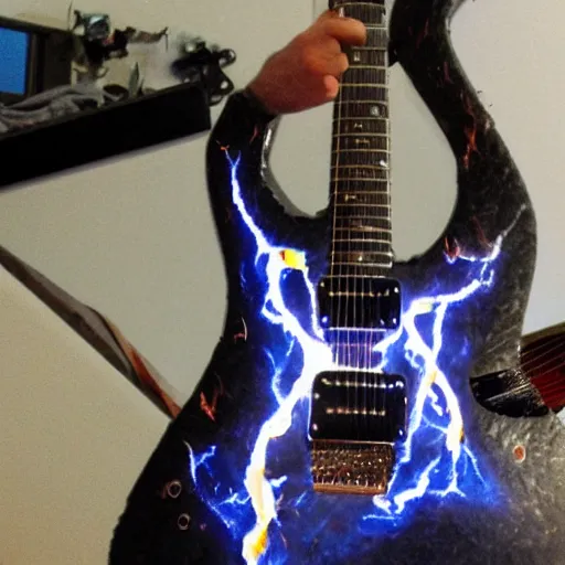 Image similar to an electric guitar made entirely out of 🔥