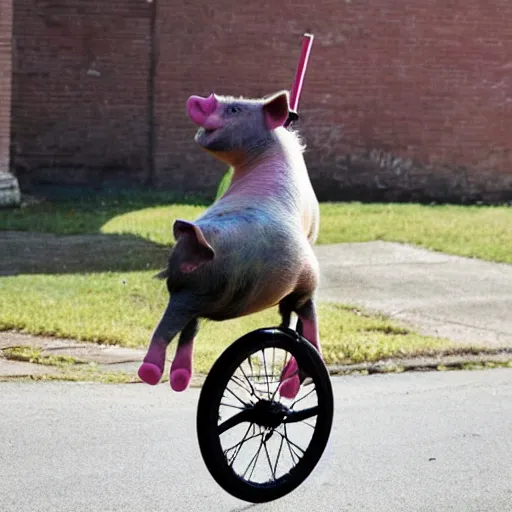 Image similar to pig riding a unicycle