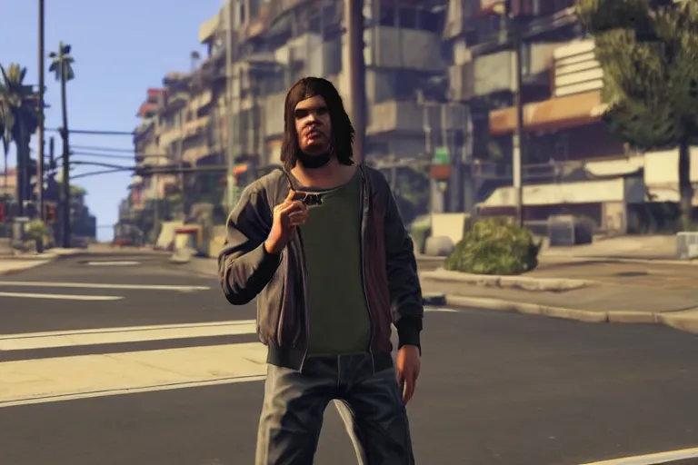 Prompt: Orelsan GTA V loading screen, electrying ambiance, cinematic