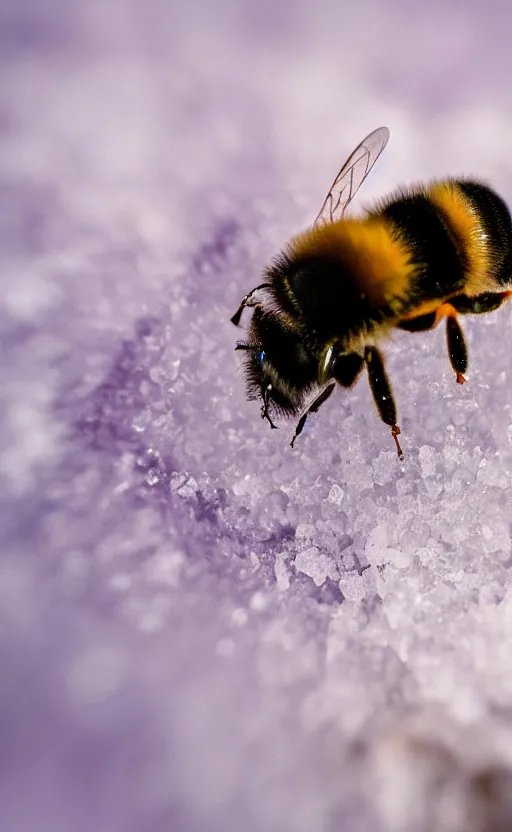 Image similar to a bee and a flower entrapped under a layer of ice, beautiful macro photography, ambient light