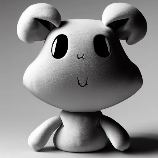 Image similar to cute fumo plush of a yurei lurking in the dark, black and white, found footage, vray