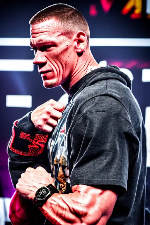 Prompt: john cena battle rap with eminem, high resolution, photorealistic, smooth, 4 k, aesthetic lighting, baroque object, sharp focus, hyperdetailed object, by : canon eos 5 d mark iv and sigma 7 0 - 2 0 0 mm f / 2. 8 dg os hsm sports