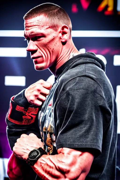 Image similar to john cena battle rap with eminem, high resolution, photorealistic, smooth, 4 k, aesthetic lighting, baroque object, sharp focus, hyperdetailed object, by : canon eos 5 d mark iv and sigma 7 0 - 2 0 0 mm f / 2. 8 dg os hsm sports