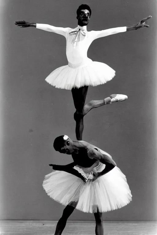 Image similar to black thin man wearing a pink tutu and dying in swan lake ballet on stage