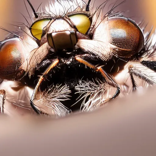 Image similar to a macro photograph of a fly with donald trump head and face