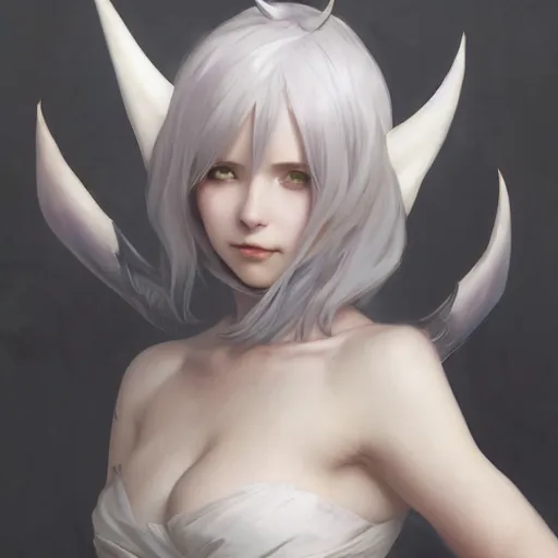 Prompt: a beautiful anime girl wtih demon horns and bat wings,white hair,full body,matte painting,by Greg Rutkowski and Ilya Kuvshinov and Alphonse Maria Mucha and Matsumoto Taiyou,super clear details,hyper realistic,trending on artstation,8k