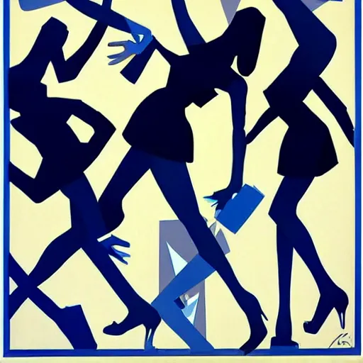 Image similar to stylish 1960s pop art by Evelyne Axell, luscious dancers in silhouette with bold geometric patterns
