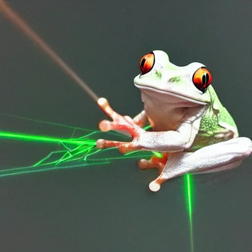 Image similar to “ a white ’ s tree frog with lasers shooting out of its eyes ”