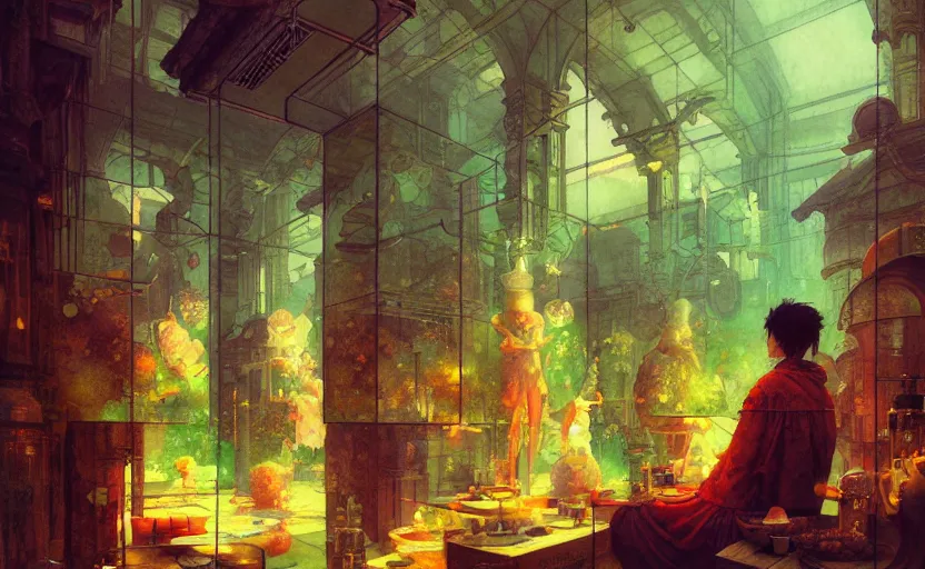 Image similar to alchemy laboratory, fantasy. intricate, amazing composition, colorful watercolor, by ruan jia, by maxfield parrish, by marc simonetti, by hikari shimoda, by robert hubert, by zhang kechun, illustration, gloomy