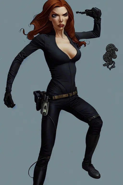 Image similar to gta kim possible as aeon flux profile picture by greg rutkowski, dynamic pose, intricate, futuristic, fantasy, elegant, by stanley artgerm lau, greg rutkowski, thomas kindkade, alphonse mucha, loish, norman rockwell, fantasy lut, asymmetric, long hair, retro computer graphics, video game, fluid lines,