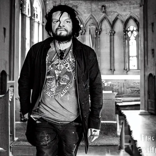 Prompt: bam margera, in a church