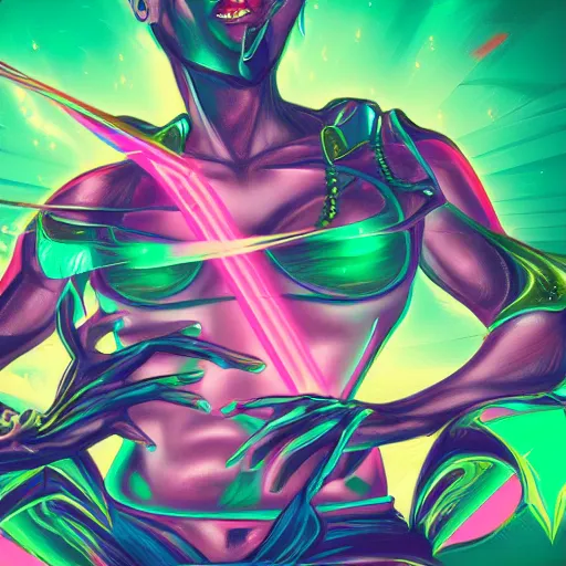 Image similar to emerald, retrowave epic art, trending on art station