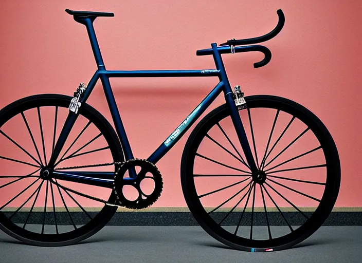 Prompt: prompt : yamaguchi 3 reshno samson njs fixed gear olympic bike frameset photo realistic hyper real, 1 4 4 bcd, track bike, intricate photograph, product photography, picture of track bike, steel bike, engineering, track bike, carbon details, steel frame, pedalroom build