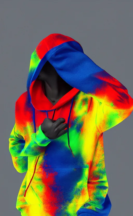 Image similar to red blue hoodie, with model, flex position, yellow and green, trendsetter, fiction, stability, intricate, elegant, 8 k, uhd, justify, artstation, concept art, matte, sharp focus, illustration, consistent, highly detailed object content, proportional object content