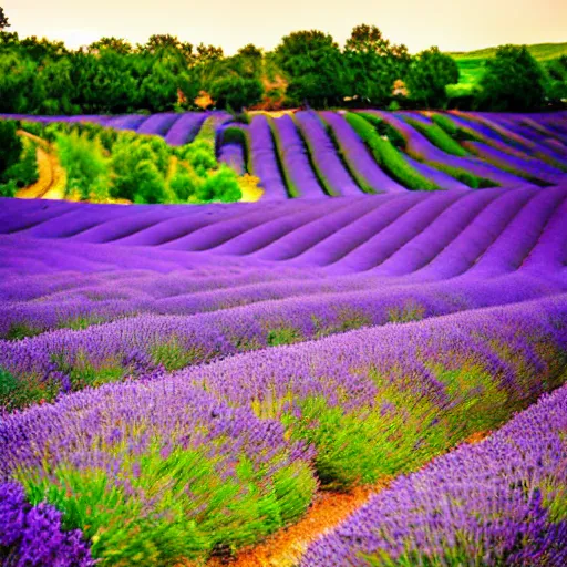 Prompt: photography of beautiful landscape of lavender fields, provence, france