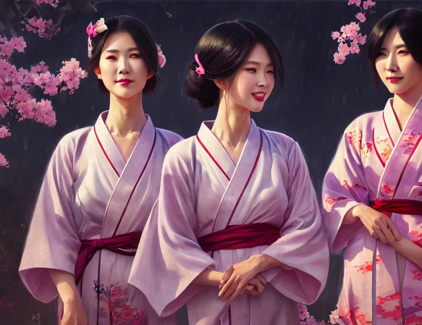 Image similar to two beautiful fashion taiwan girl wear elegant yukata in festival | | big eyes, summer night, realistic shaded, smile, good looking, fine details, 4 k realistic, cryengine, realistic shaded lighting poster by greg rutkowski, magali villeneuve, artgerm, jeremy lipkin and michael garmash and rob rey