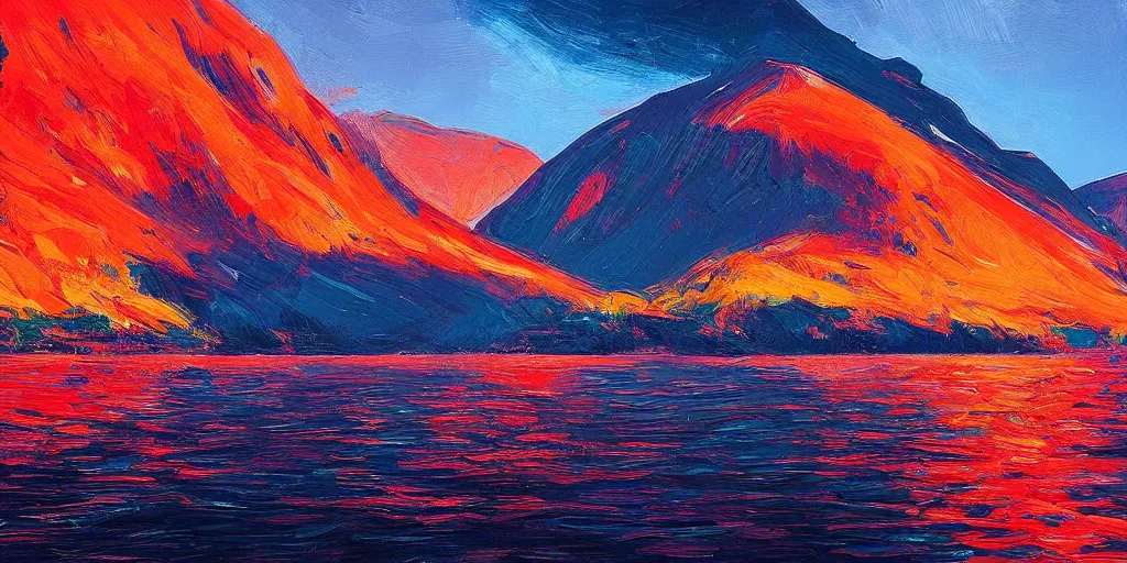 Prompt: the fjords of norway by alena aenami speedart