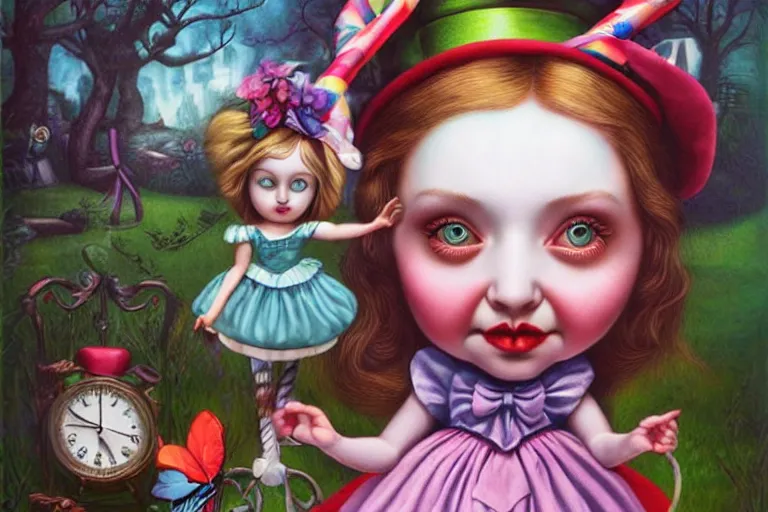 Image similar to colorful cute alice in wonderland by mark ryden, octane, insanely detailed