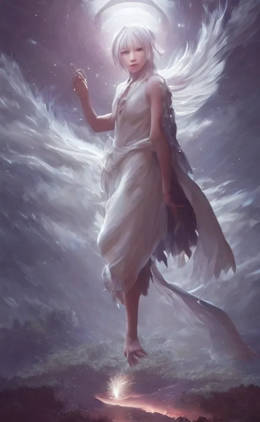 Prompt: a girl from final fantasy live action, wind spirit, evocative, mystical night, very very very very detailed, award winning, masterpiece digital painting by greg rutkowski, alex grey, artstation, 4 k wallpaper