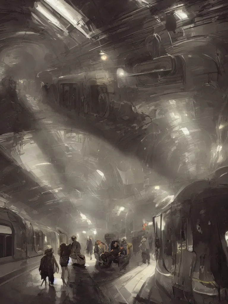 Image similar to riding the subway, by disney concept artists, blunt borders, rule of thirds, beautiful light