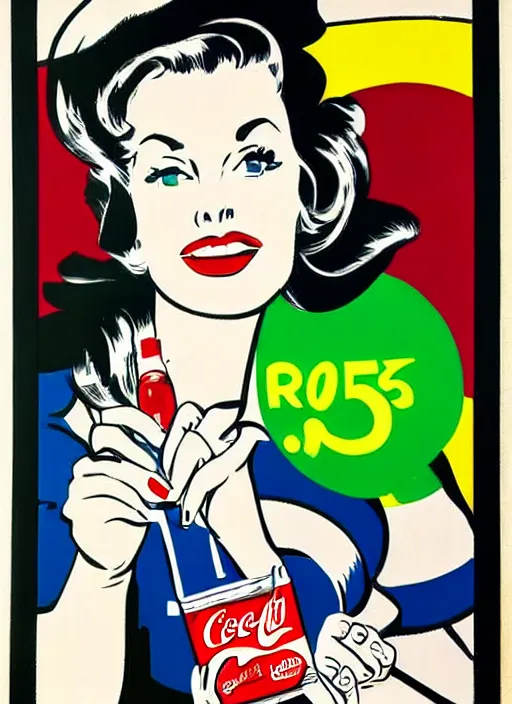 Image similar to a portrait of a woman advertising coke, 1 9 5 0's, punk by roy lichtenstein