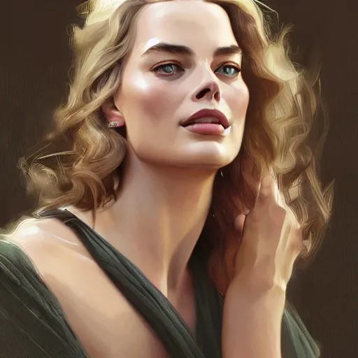 Prompt: A full portrait of Margot Robbie, intricate, elegant, highly detailed, digital painting, artstation, concept art, smooth, sharp focus, illustration, art by Krenz Cushart and bouguerea and alphonse mucha