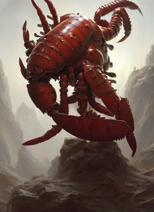 Prompt: subsurface scattering, white, lobster, centurion with face armor, by jesper ejsing, justin gerard, tomasz alen kopera, cgsociety and fenghua zhong, highly detailed, rim light, cinematic lighting, illustration, art, octane render, very coherent, cinematic, hyper realism, high detail, octane render, 8 k