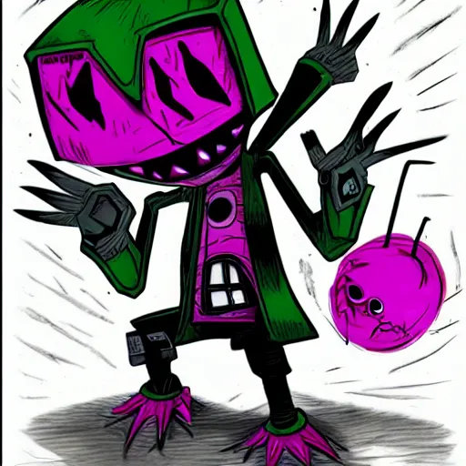 Image similar to Invader Zim!!!, in the style of artist Kim Jung Gi,