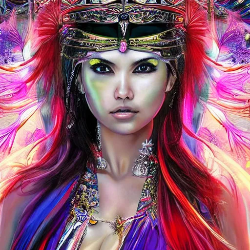 Image similar to Maria Ozawa as the Goddess of Exacto blades looking at you intensely with seductively serious eyes while wearing a head covering. ultra detailed painting at 16K resolution and epic visuals. epically surreally beautiful image. amazing effect, image looks crazily crisp as far as it's visual fidelity goes, absolutely outstanding. vivid clarity. ultra. iridescent. mind-breaking. mega-beautiful pencil shadowing. beautiful face. Ultra High Definition. frosted.