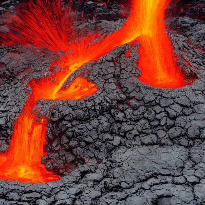 Image similar to wide angle shot of volcano in the form of the punisher icon with flowing fountains and rivers of lava. detailed, high art, intricate, artisan