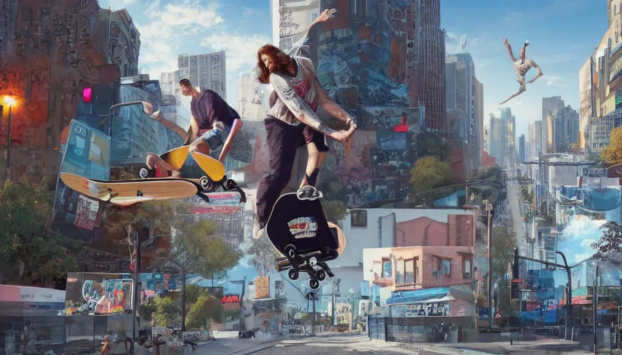 Prompt: jesus christ skateboarding, billboard image, hyperdetailed, artstation, cgsociety, 8 k