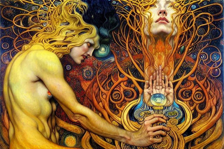 Image similar to Divine Chaos Engine by Karol Bak, Jean Delville, William Blake, Gustav Klimt, and Vincent Van Gogh, symbolist, visionary