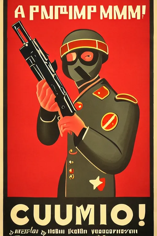 Image similar to A shrimp in the shape of a gun; Soviet Propaganda Poster