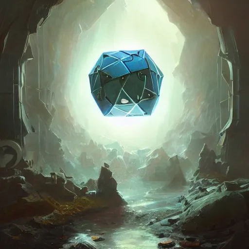 Image similar to A dodecahedron as a portal into the multiverse, Magic the Gathering art, art by greg rutkowski, matte painting, trending on artstation, very detailed