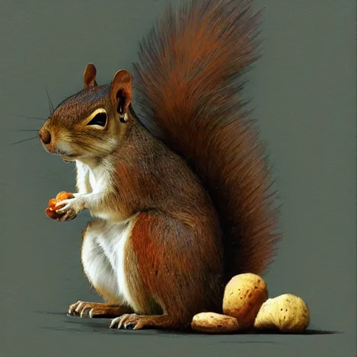 Prompt: a squirrel with huge nuts, highly detailed, digital painting, artstation, concept art, matte, sharp focus, art by greg rutkowski and alphonse mucha,