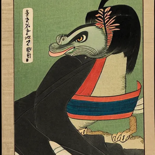 Image similar to a japanese painting of a monstruous sphinx like yokai