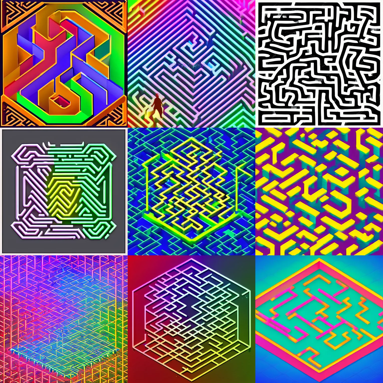 Prompt: detailed hexagonal layer spiral neon isometric labyrinth maze