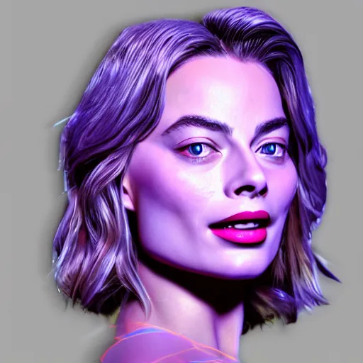 Image similar to 3 d neon art of margot robbie, hyper detailed, 3 d render, award winning