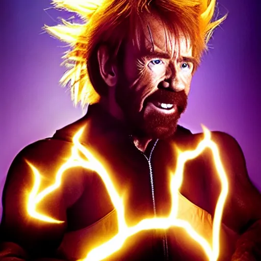 Image similar to uhd candid photo of cosmic chuck norris as a super sayian, glowing, global illumination, studio lighting, radiant light, detailed, correct face, elaborate intricate costume. photo by annie leibowitz