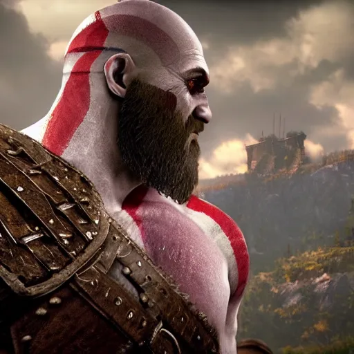 Image similar to kratos the god of war in the witcher 3 universe