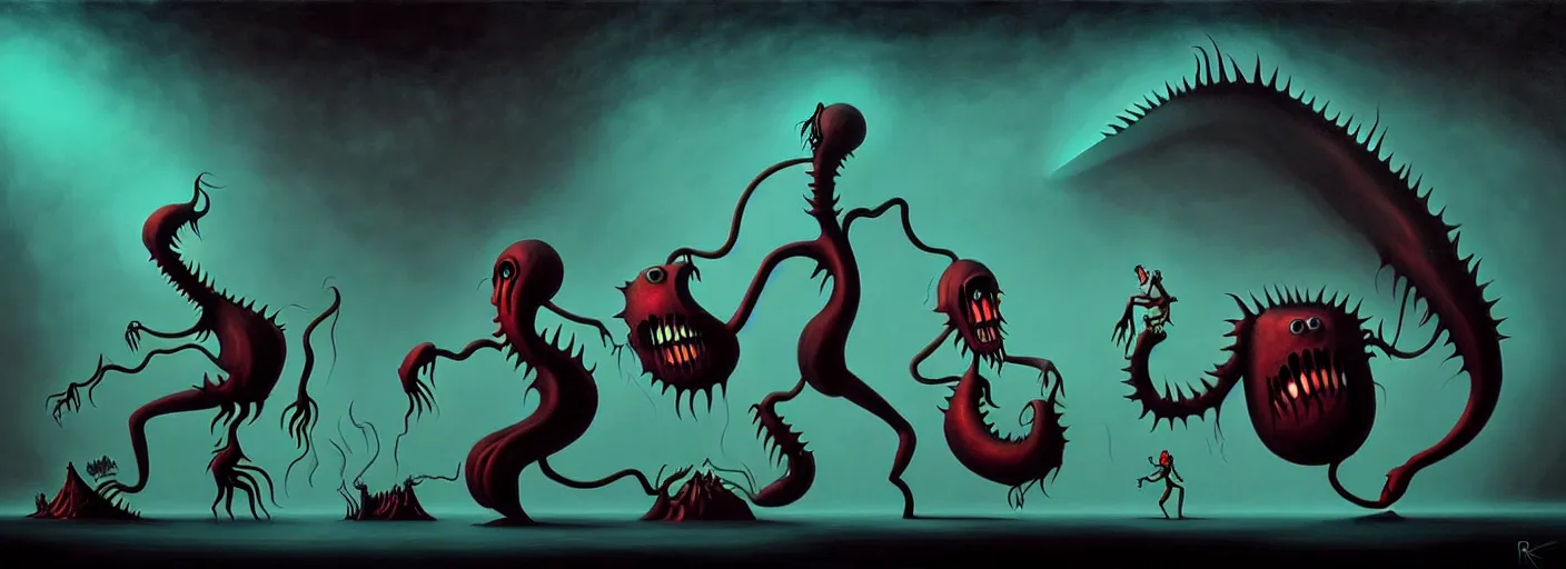 Image similar to uncanny monsters from the depths of the collective unconscious, dramatic lighting, surreal dark 1 9 3 0 s fleischer cartoon characters, surreal painting by ronny khalil